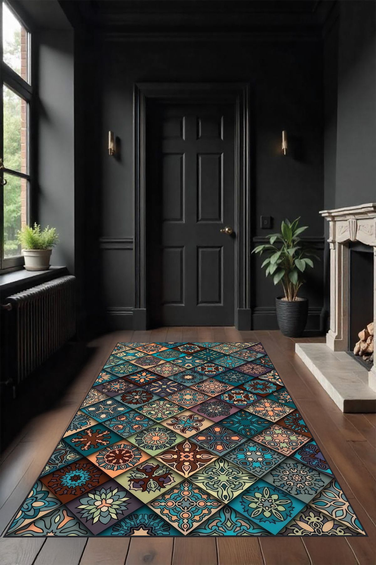 Liriya Makinede yıkanabilir renkli patchwork desen kaymaz taban leke tutmaz salon halısı ve yolluk