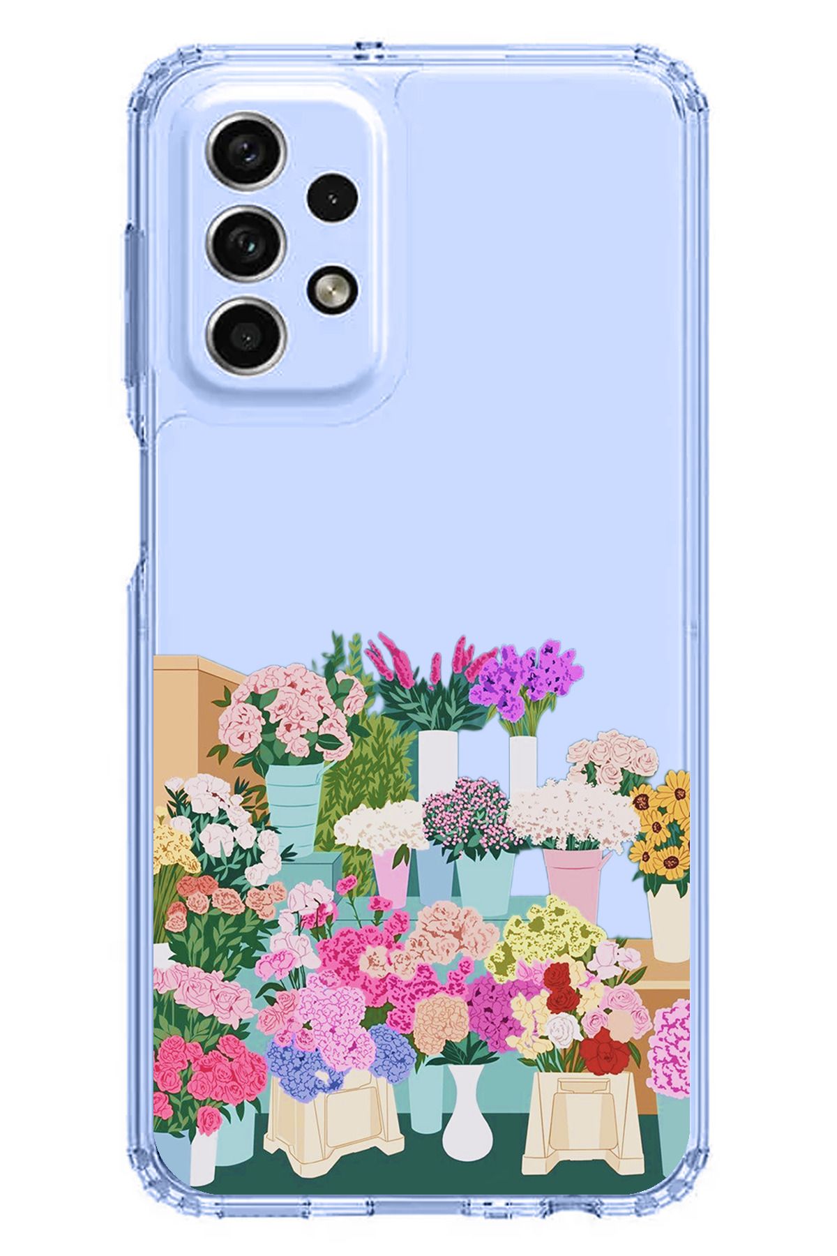 TechTree Samsung Galaxy A33 Uyumlu Vazoda Çiçekler Tasarımlı Şeffaf Silikon Kılıf