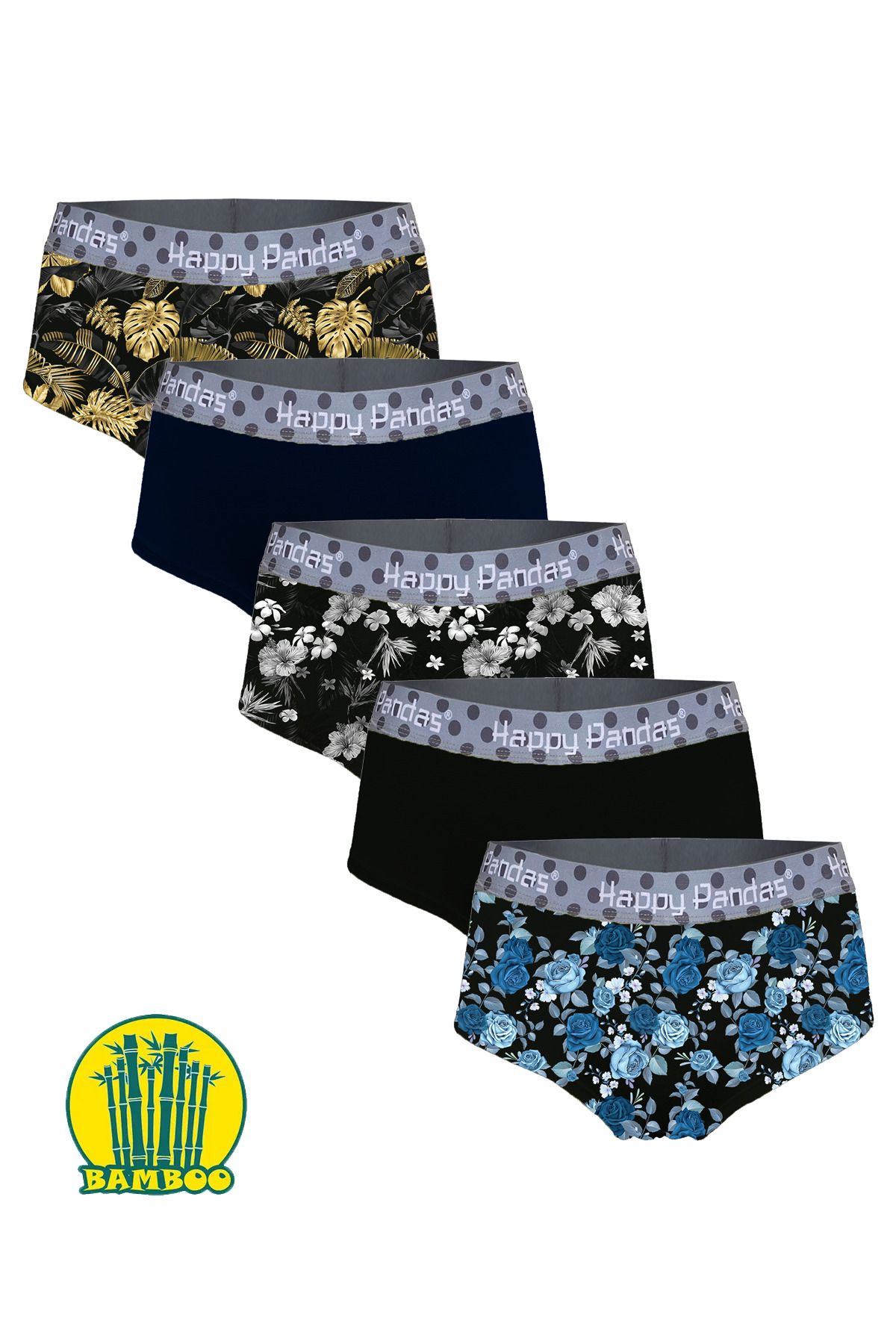 BRAINWEAR Kadın 5'li Paket Likralı Bambu Dijital Baskılı Hipster Boxer Külot - Happy Pandas Creation