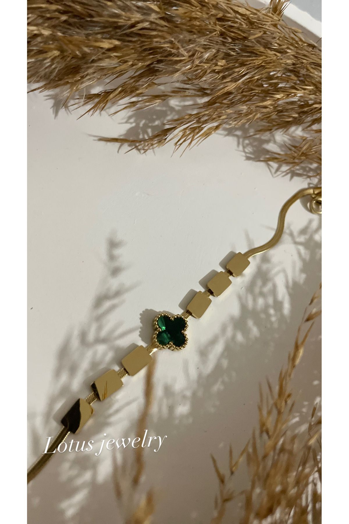 Lotus Jewelry Paslanmaz çelik zümrüt taşlı İtalyan ezmesi bileklik