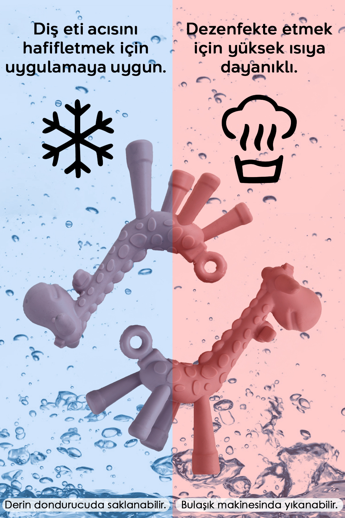 Meleni Baby 2'li Bebek Diş Kaşıyıcı Seti - Silikon Diş Kaşıma Emziği Silikon Zürafa Oyuncak Dişlik Pembe fotoğrafı 6 (önizleme)