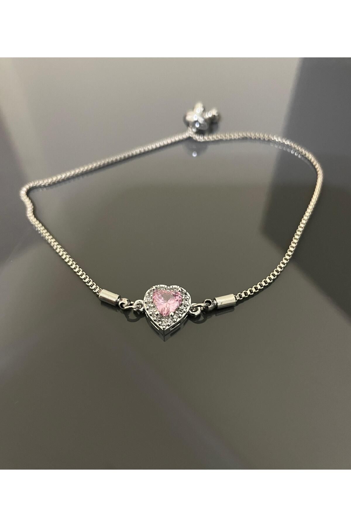 Kardelen Jewelry Zirkon Taşlı Pembe Kalp Bileklik