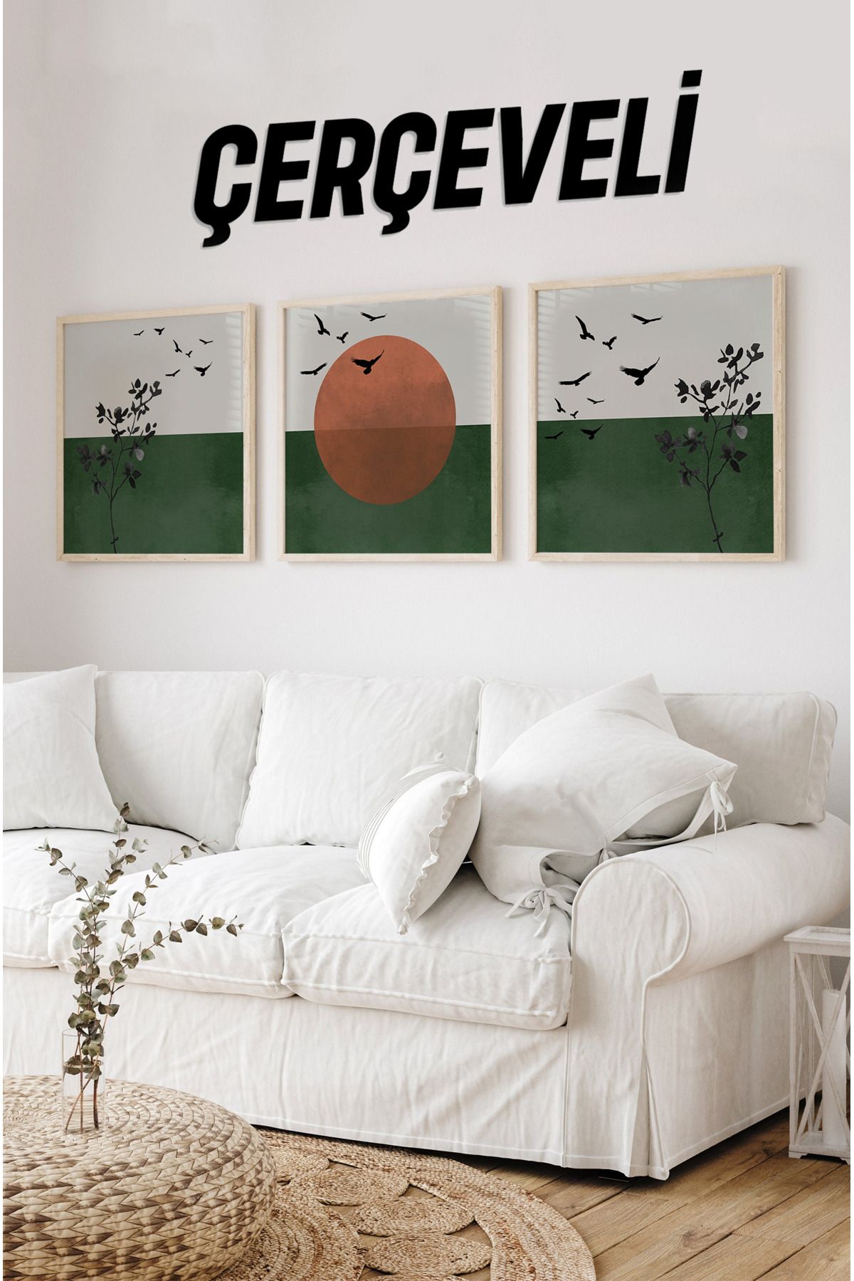 kutuTR Ahşap Çerçeveli Mdf Kare Tablo Seti Salon Ve Oturma Odası Için KR4007