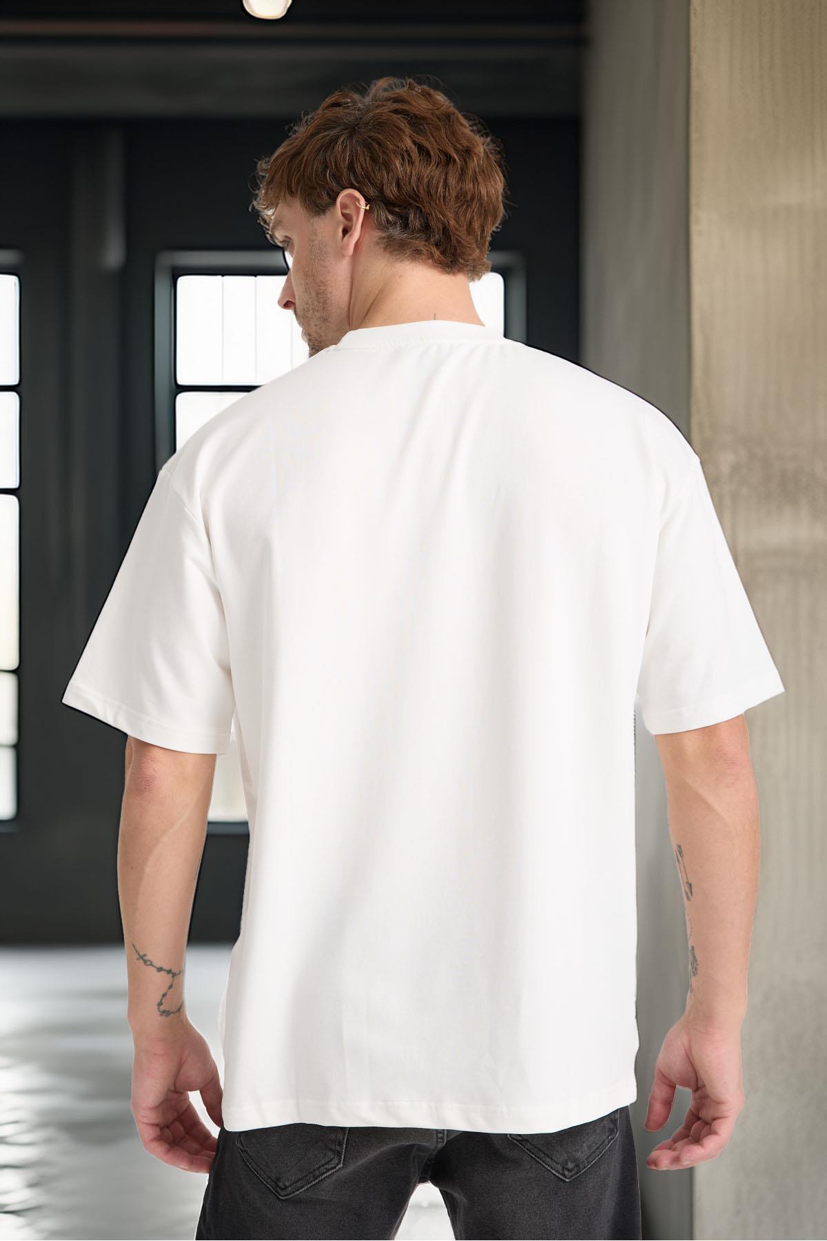 Valiberta-Two Thread Fabric Cotton Crew Neck Basic Oversize Men's T-Shirt - Ecru 8