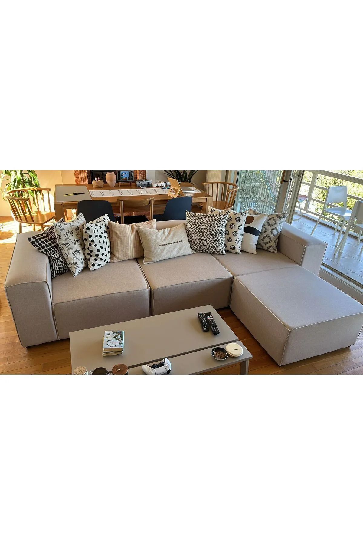 Salonev Salon Ev Soft Köşe Koltuk Takımı 4 Modül Kahverengi Keten Kumaş Işbir Sünger(dairenize Teslim)