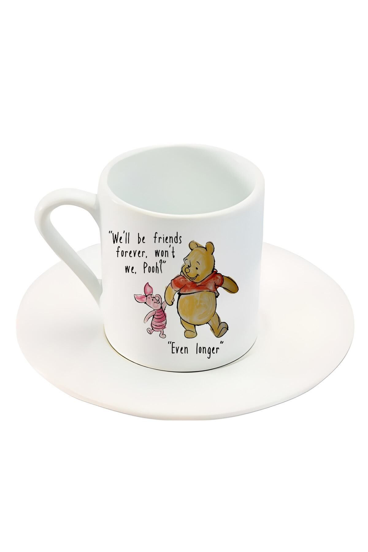 BİBANAPROMOSYON Pooh & Piglet Sevimli Karakter Baskılı Türk Kahve Fincanı