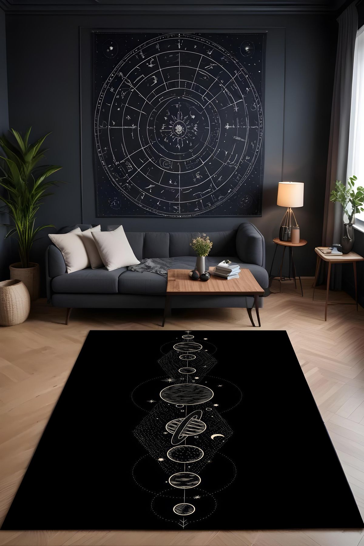 Liriya Makinede yıkanabilir astronomi desen kaymaz taban leke tutmaz salon halısı genç halısı çocuk halısı