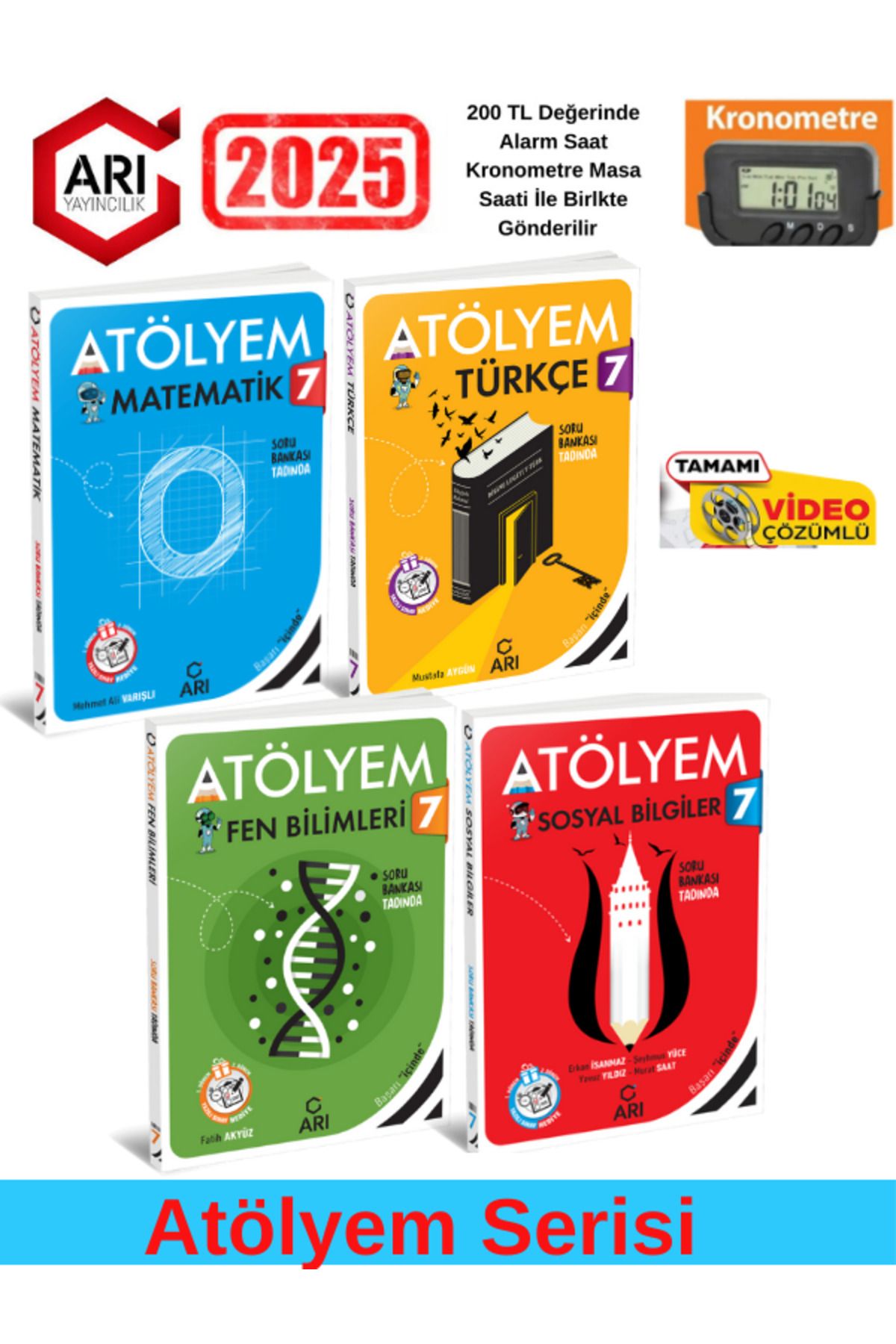 Arı Yayıncılık 7.Sınıf Matematik-Türkçe-Fen-Sosyal %100 Yeni Müfredat Video Çözümlü Soru Bankası+Kronometre