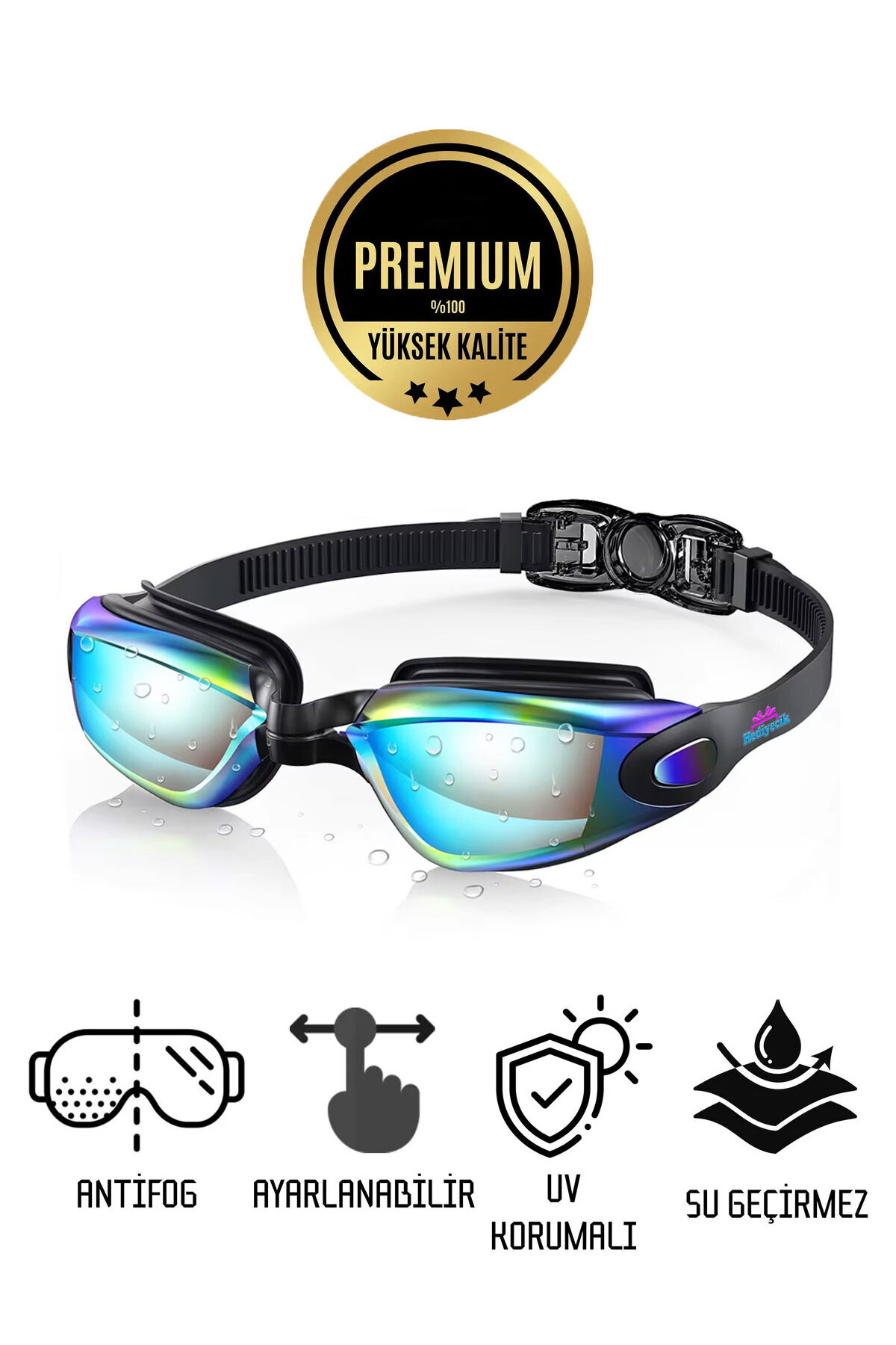 hediyecik Unisex Yetişkin Yüzücü Gözlüğü Aynalı - Standart Beden-Buğu Yapmaz Su Geçirmez
