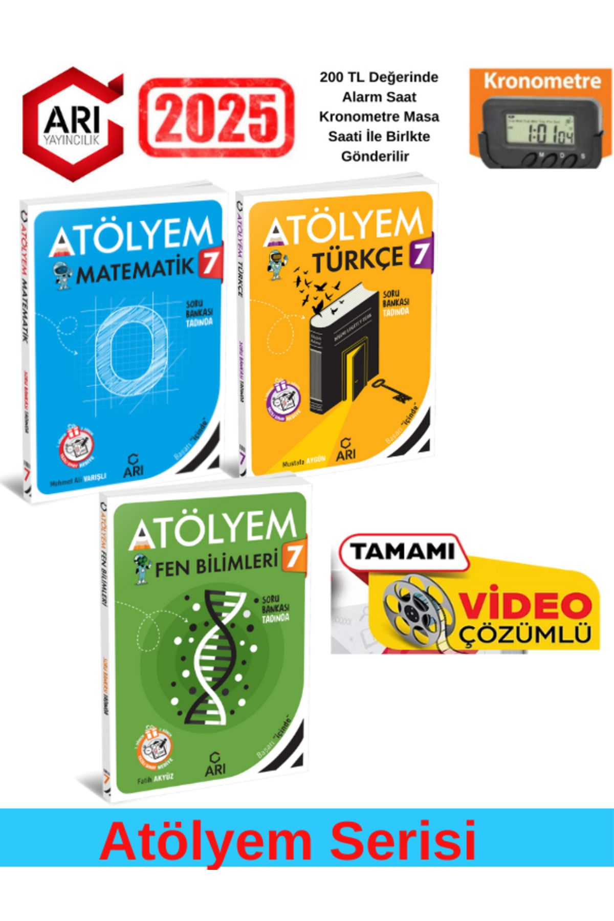 Arı Yayıncılık 7.Sınıf Matematik-Türkçe-Fen %100 Yeni Müfredat Video Çözümlü Soru Bankası+Kronometre