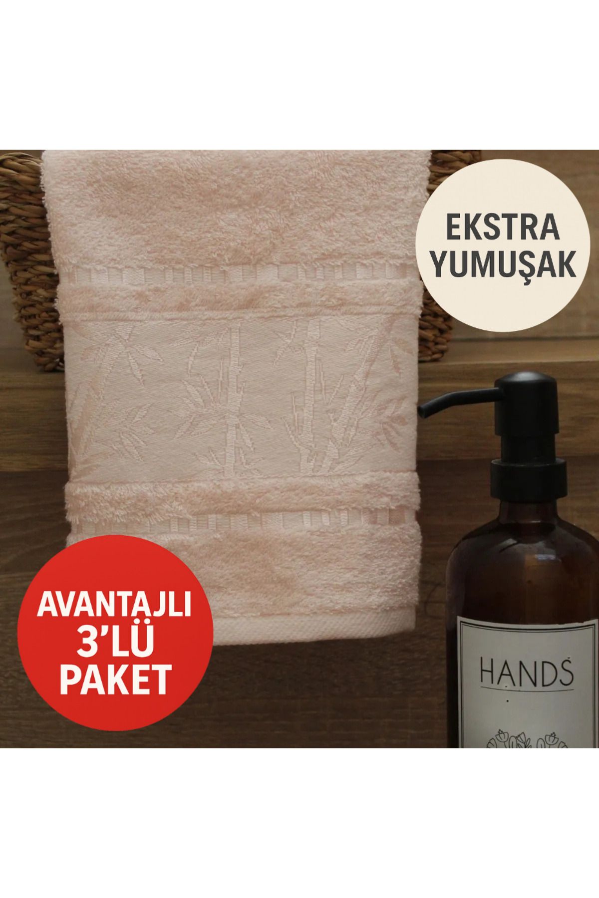 Lobya Himea Lüx Bambu 3'lü Pembe El Havlusu (50 x 90)