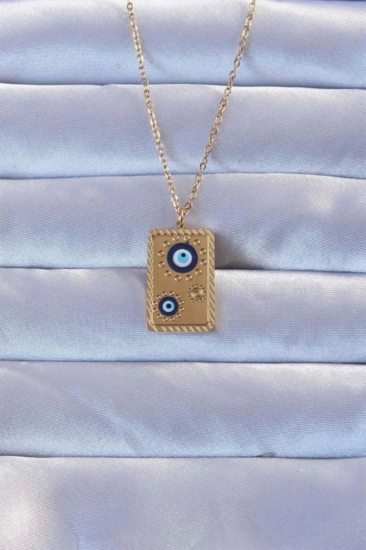 Lale Moda 316L Altın Renk İşlemeli Nazarlı Vintage Kolye