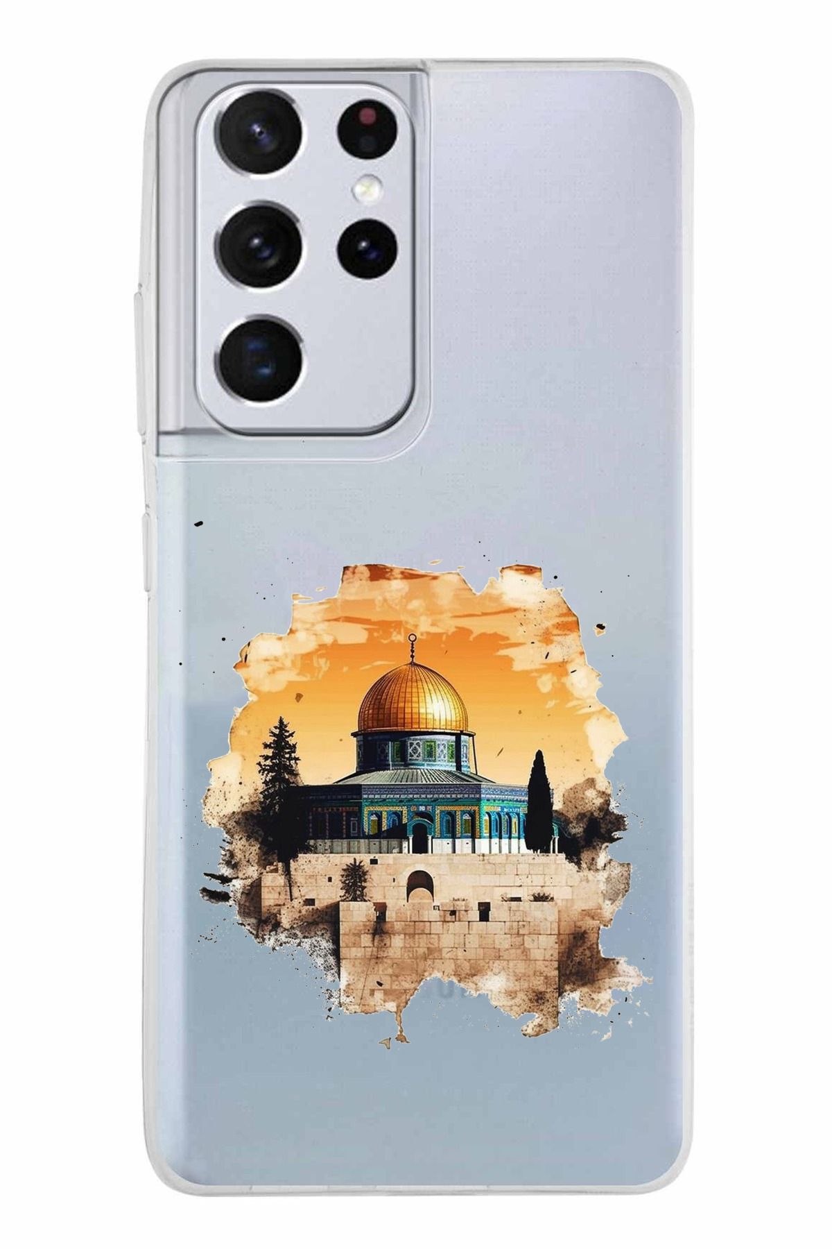 TechTree Samsung Galaxy S21 ULTRA Uyumlu Mescid-i Aksa Tasarımlı Şeffaf Silikon Kılıf