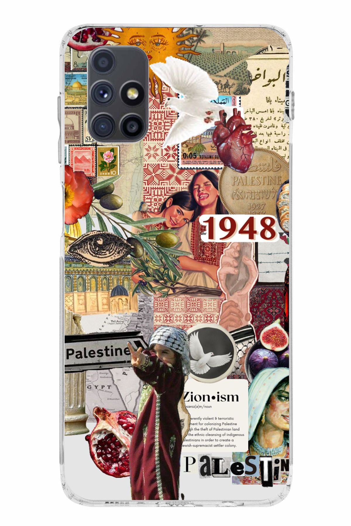TechTree Samsung Galaxy M51 Uyumlu 1948 Filistin Kolaj Tasarımlı Şeffaf Silikon Kılıf