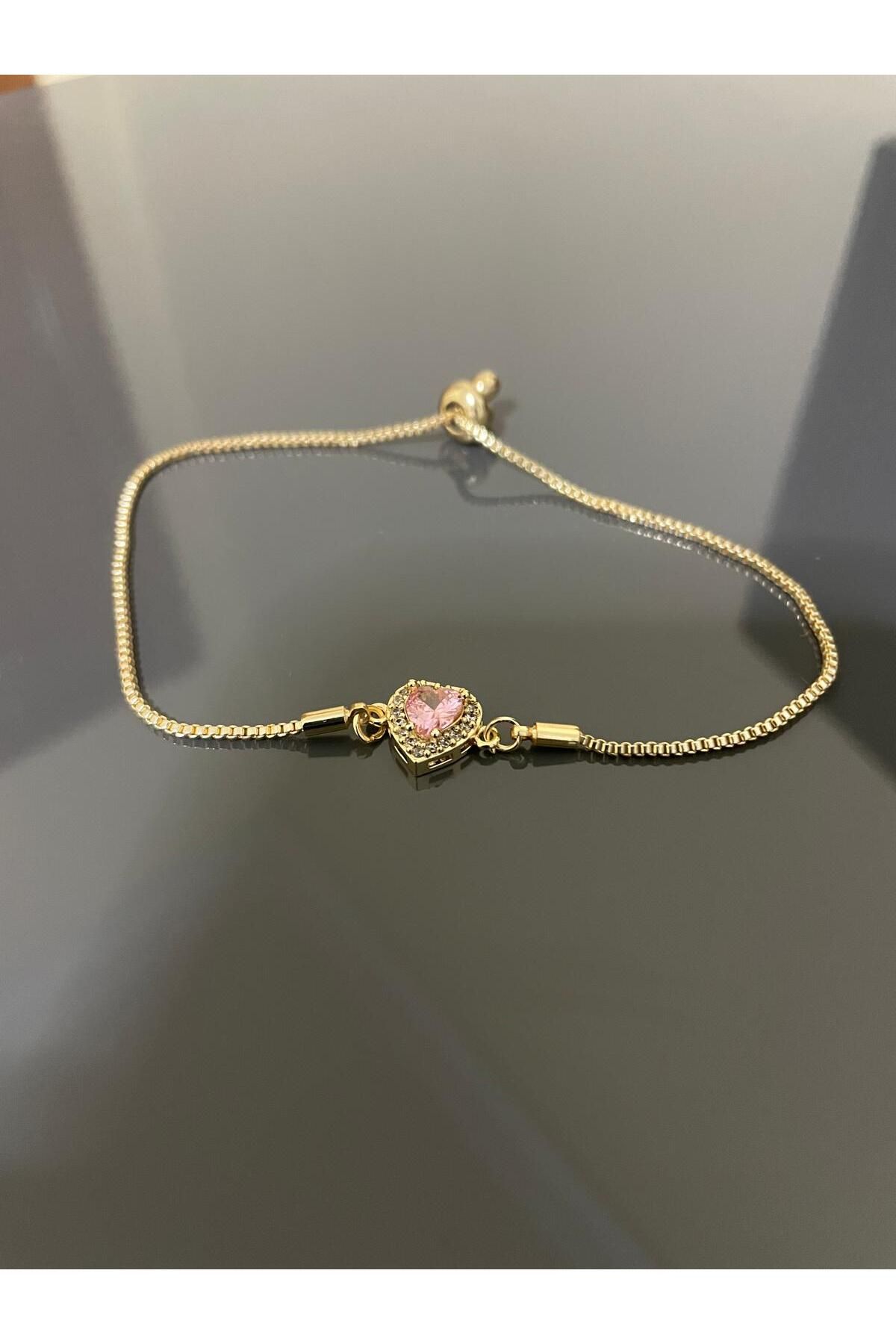 Kardelen Jewelry Zirkon Taşlı Pembe Kalp Bileklik
