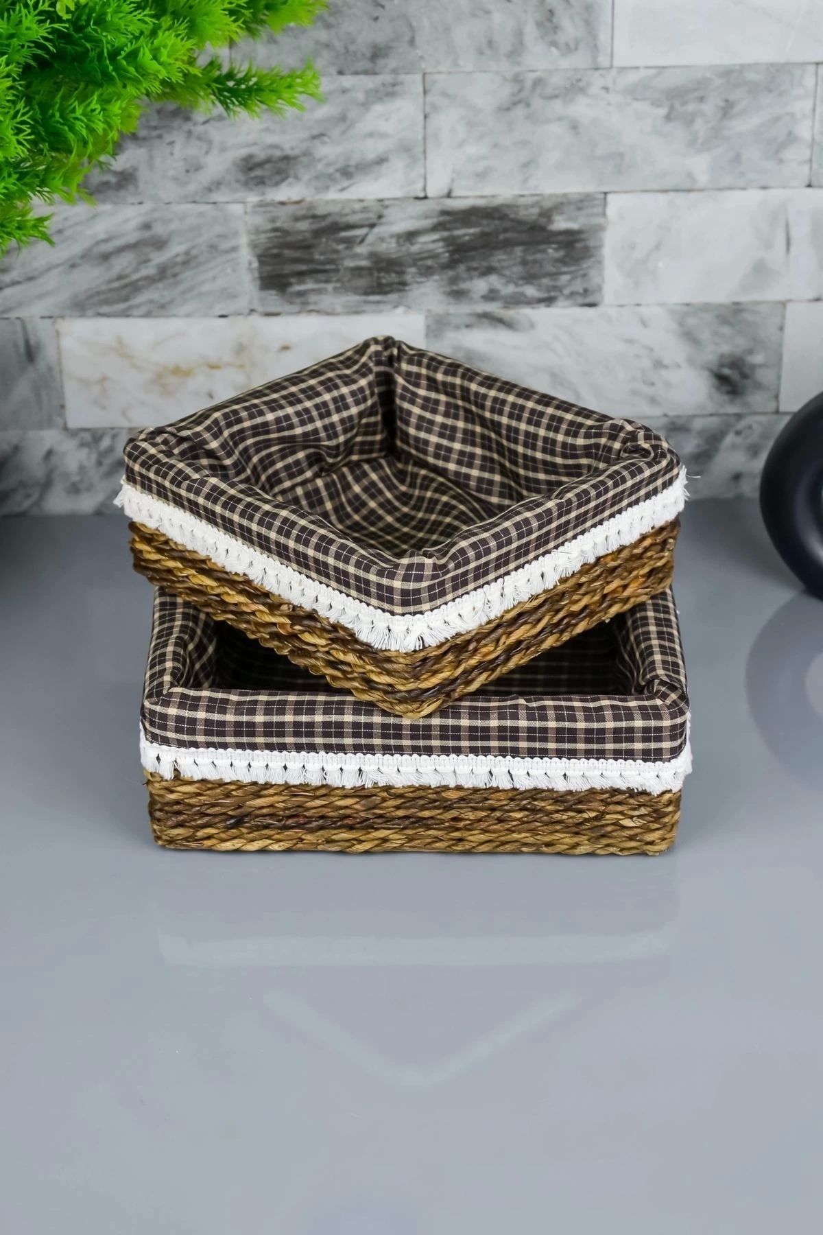 AVANTAGE HOME-Lotte - 2 Pieces Rectangular Wicker Multi-Purpose Basket 29 X 19 Cm 3