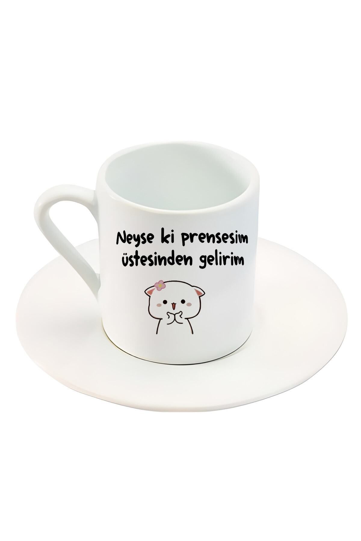 BİBANAPROMOSYON Neyse Ki Prensesim Üstesinden Gelirim Yazıli Sevimli Baskılı Türk Kahve Fincanı