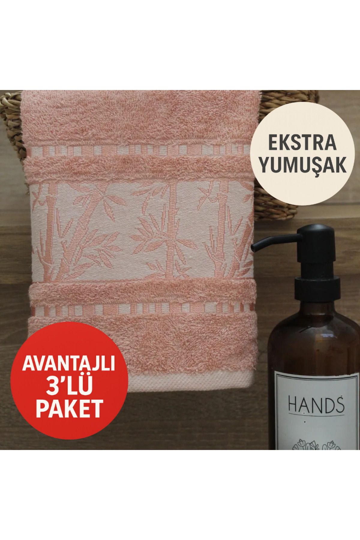 Lobya Riiva Lüx Bambu 3'lü Turuncu El Havlusu (50 x 90)