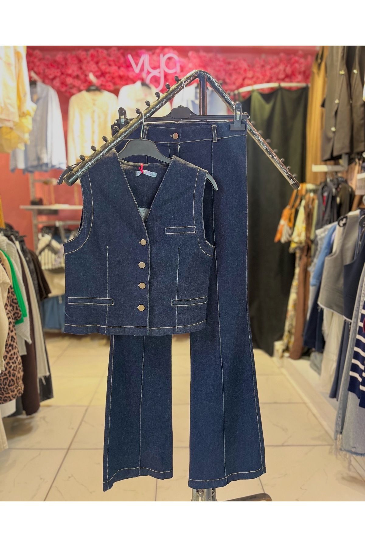 VİYA Yelek - İspanyol Paça Pantolon Denim Takım