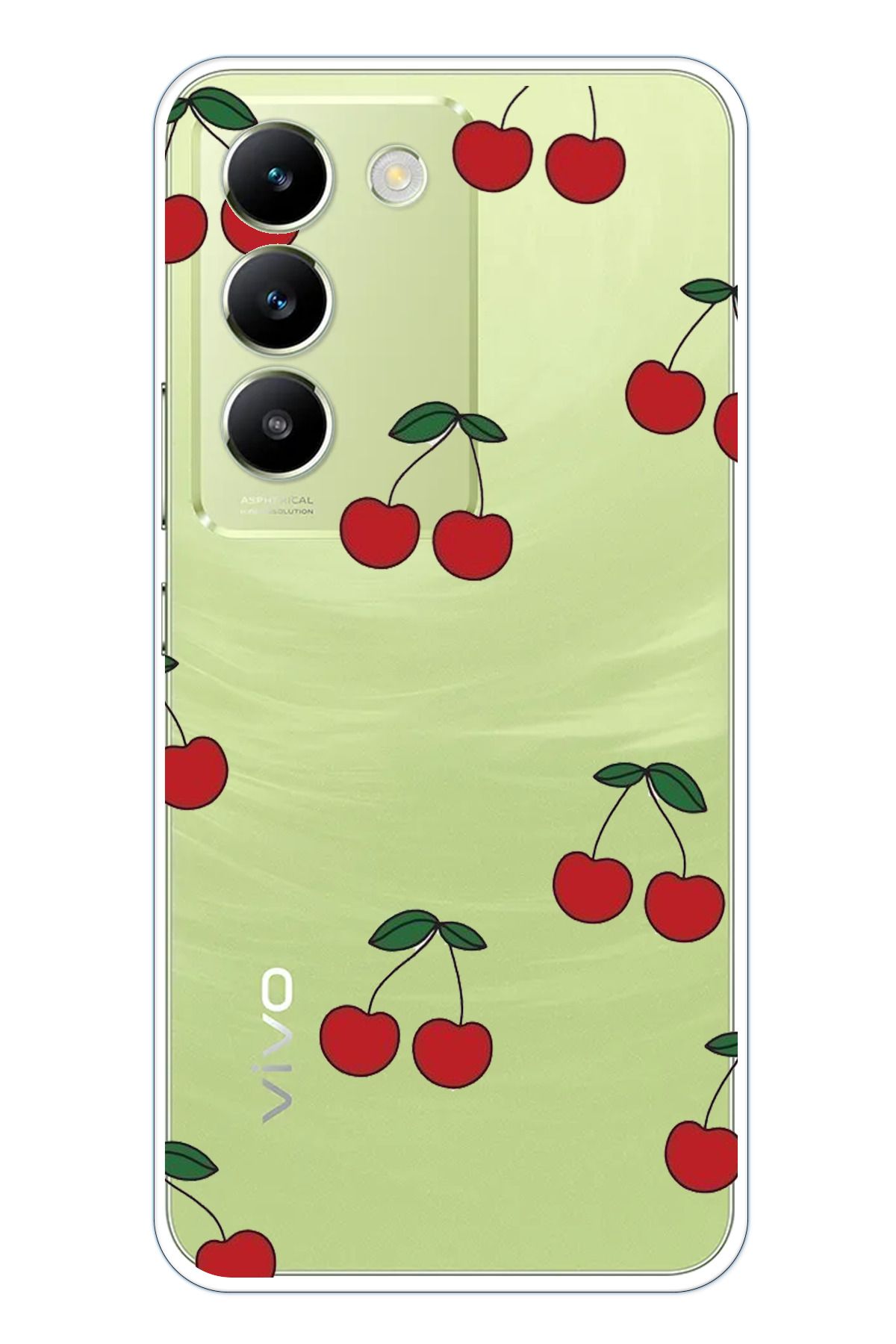 TechTree Vivo V30 Lite Uyumlu Kirazlar Tasarımlı Şeffaf Silikon Kılıf