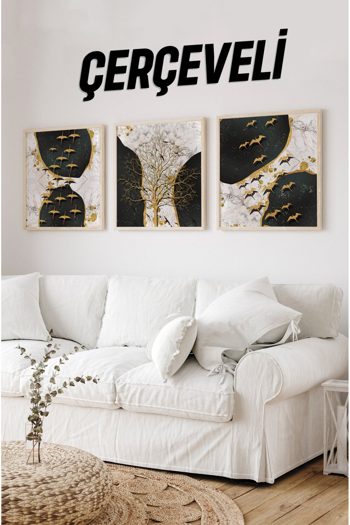kutuTR Ahşap Çerçeveli Mdf Kare Tablo Seti Salon Ve Oturma Odası Için KR4004