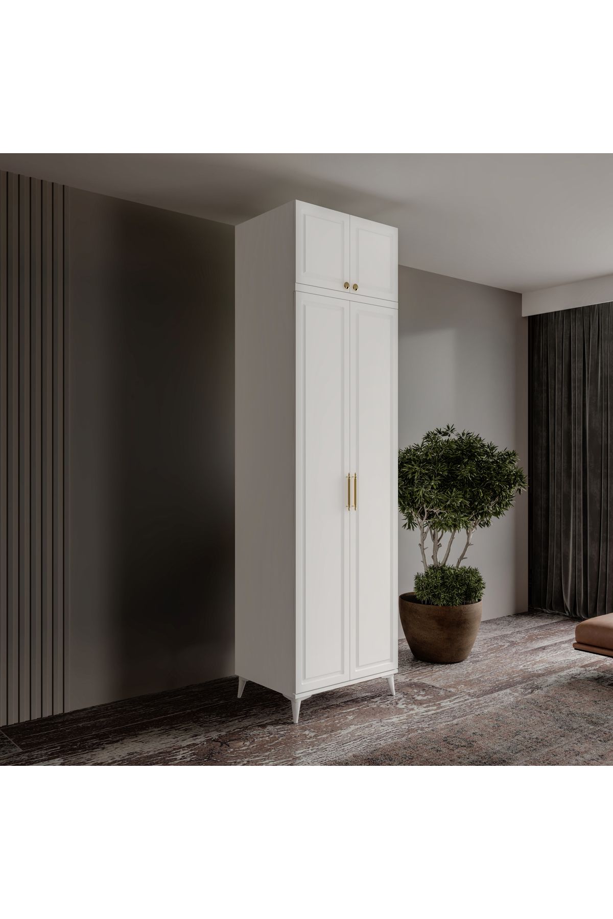 GuneyStore Ücretsiz Montaj Milas Gold 2 Kapaklı Komple MDF Ayaklı Yüklüklü Gardırop