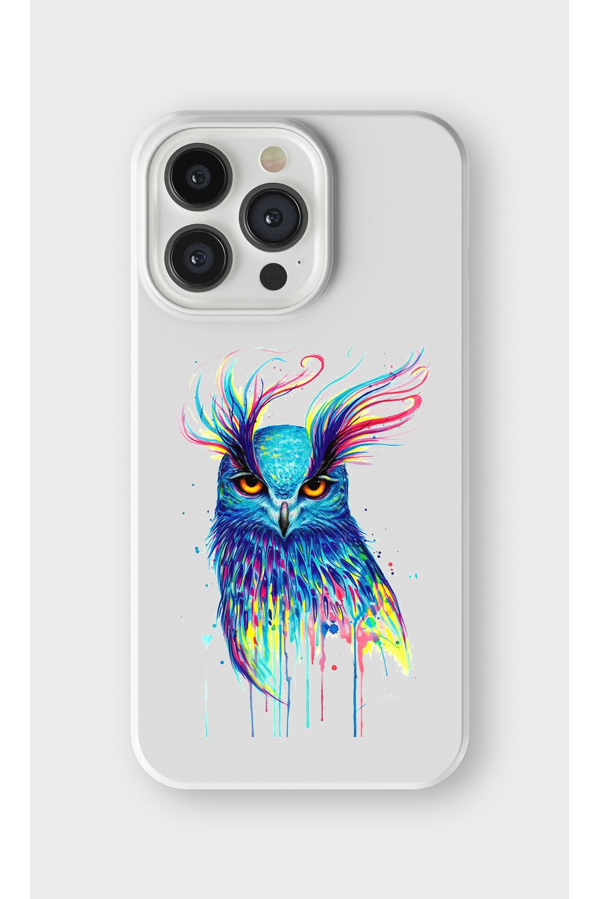 lelia iPhone 14 Pro Max Uyumlu Renkli Kuş Tasarımlı İçi Kadife Lansman Beyaz Silikon Kılıf
