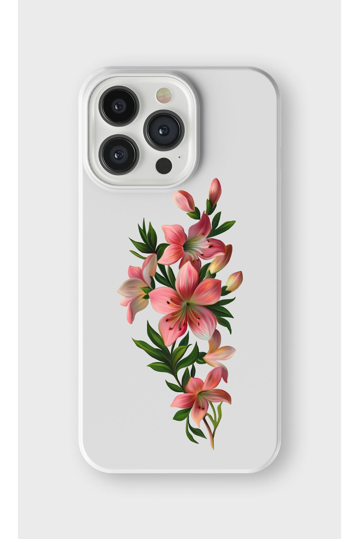 lelia iPhone 13 Pro Uyumlu Çiçek Tasarımlı İçi Kadife Lansman Beyaz Silikon Kılıf