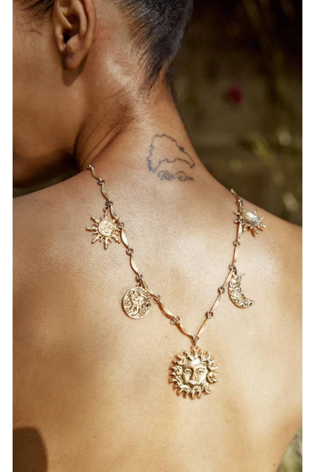 lysiaaccessory İkili Güneş ve Ay Charmlı Kolye ZR Model