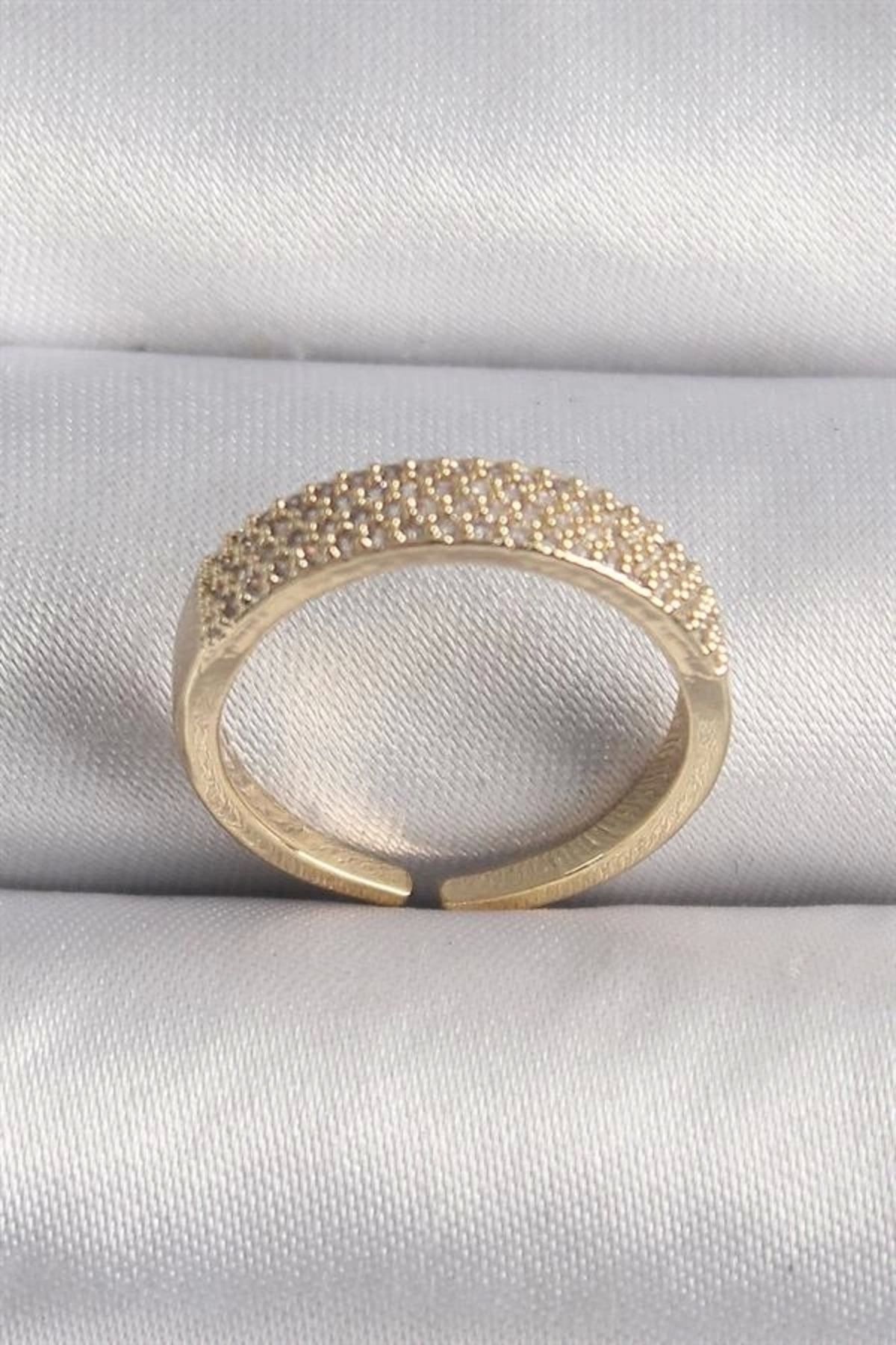 Lale Moda Pirinç Gold Renk Zirkon Taşlı VIP Seri Kadın Yüzük