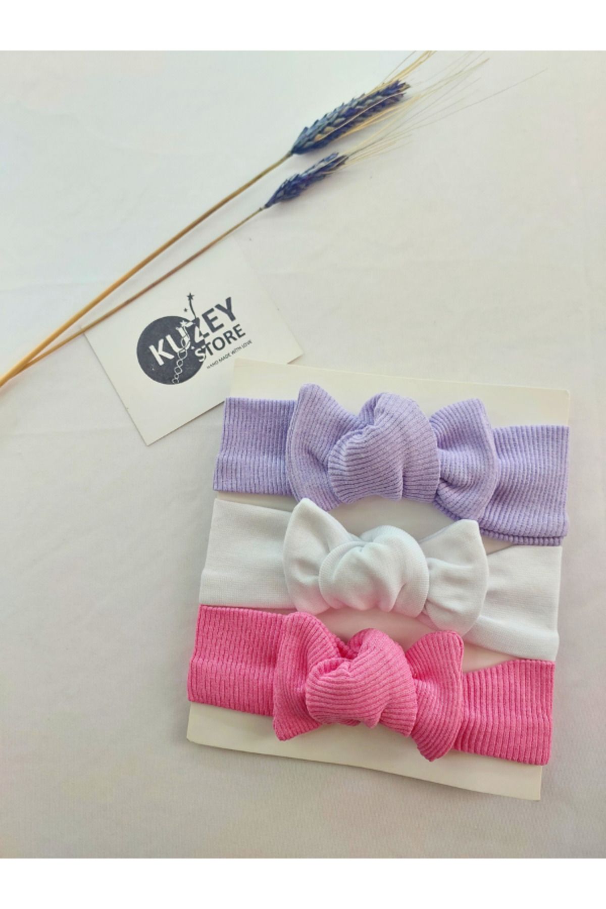 KUZEY STORE Kız Bebek 0-3 Yaş Uyumlu 3'lü Bandana Seti | Pamuklu ve Elastik