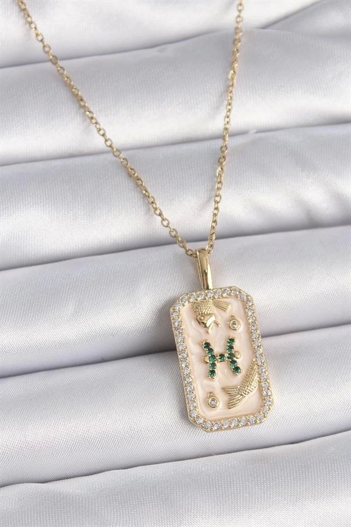 Lale Moda 316L Çelik Gold Renk Zincir Balık Burcu Zirkon Taşlı Kadın Kolye