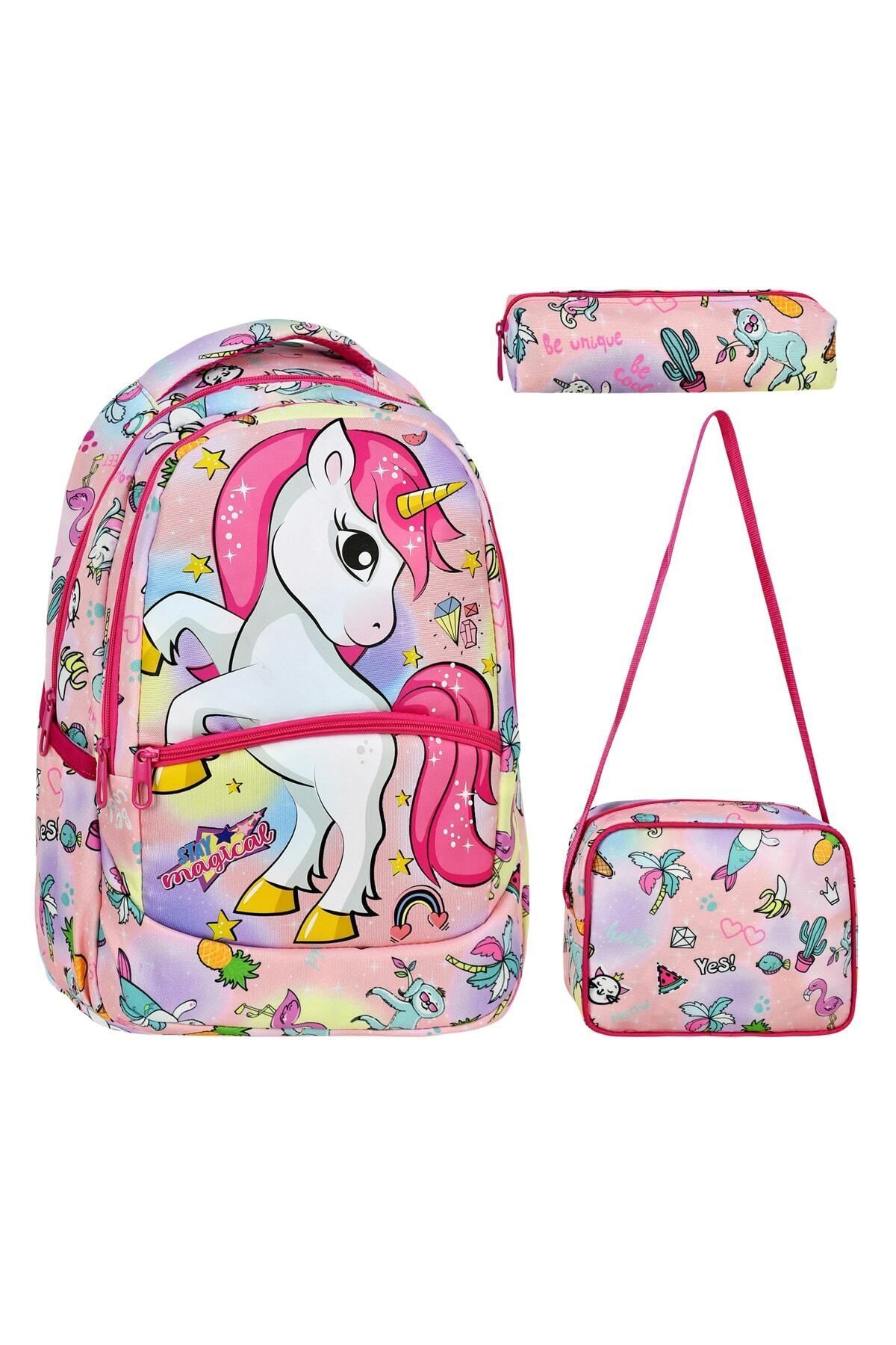 Little Jom Pembe Unicorn Desenli Okul Çantası