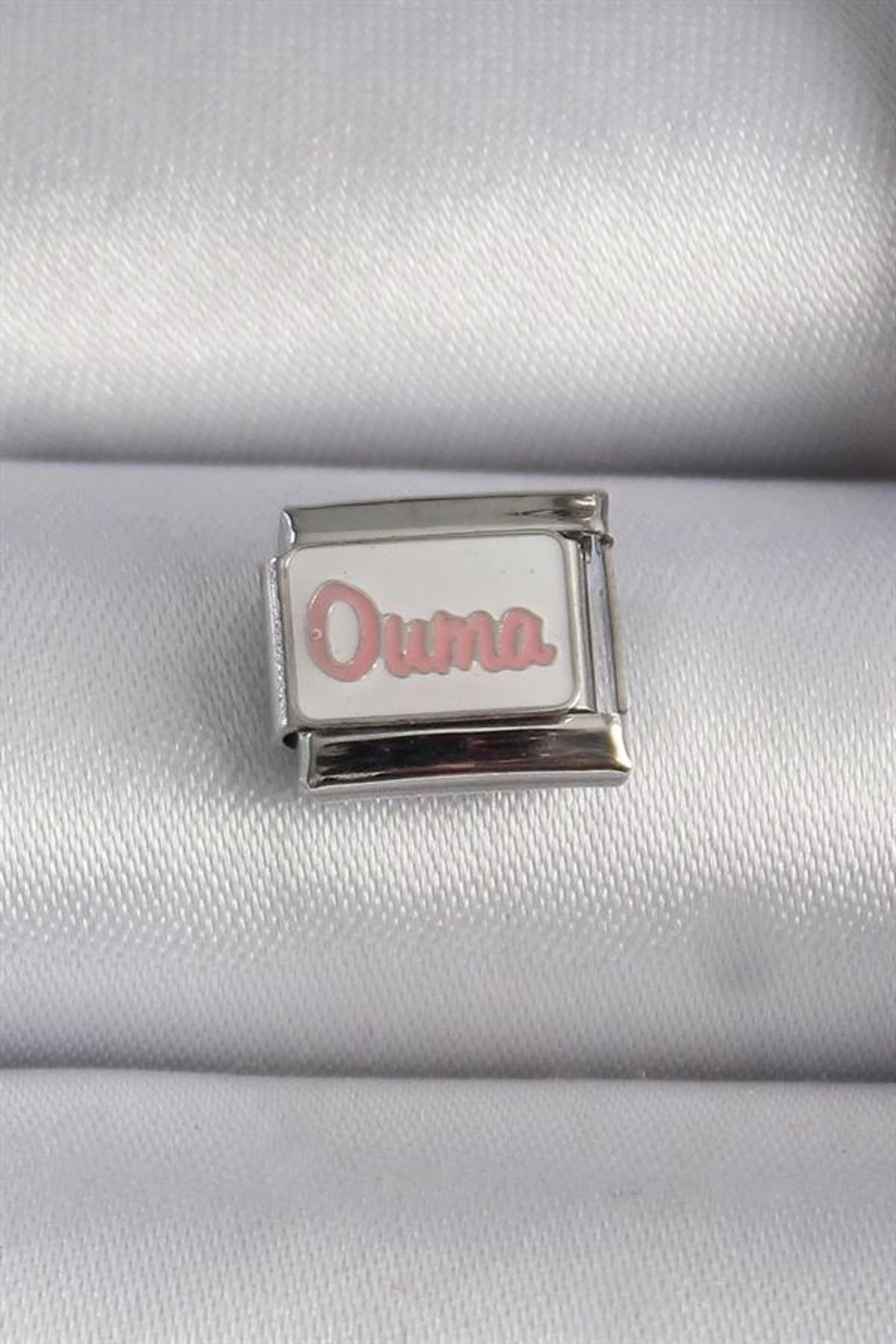 Lale Moda 316L Çelik Gümüş Renk Beyaz Pembe Ouma İşlemeli Nomination Charm
