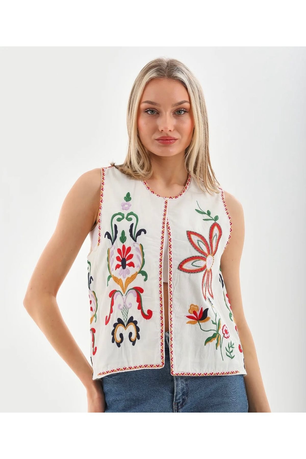 neow Nakış İşleme Yelek çiçek Motif