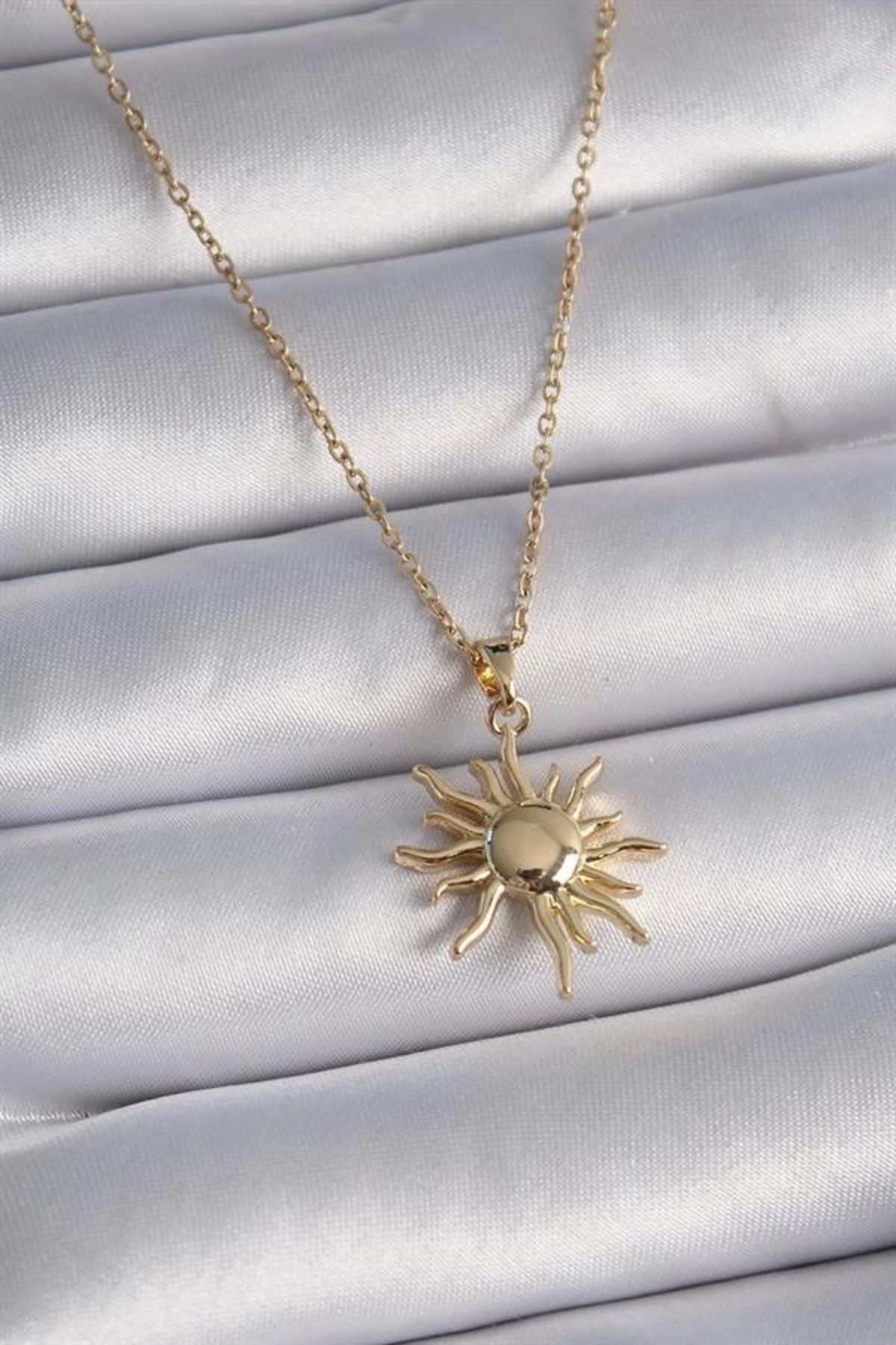 Lale Moda 316L Çelik Gold Renk Zincir Güneş Figür Kadın Kolye