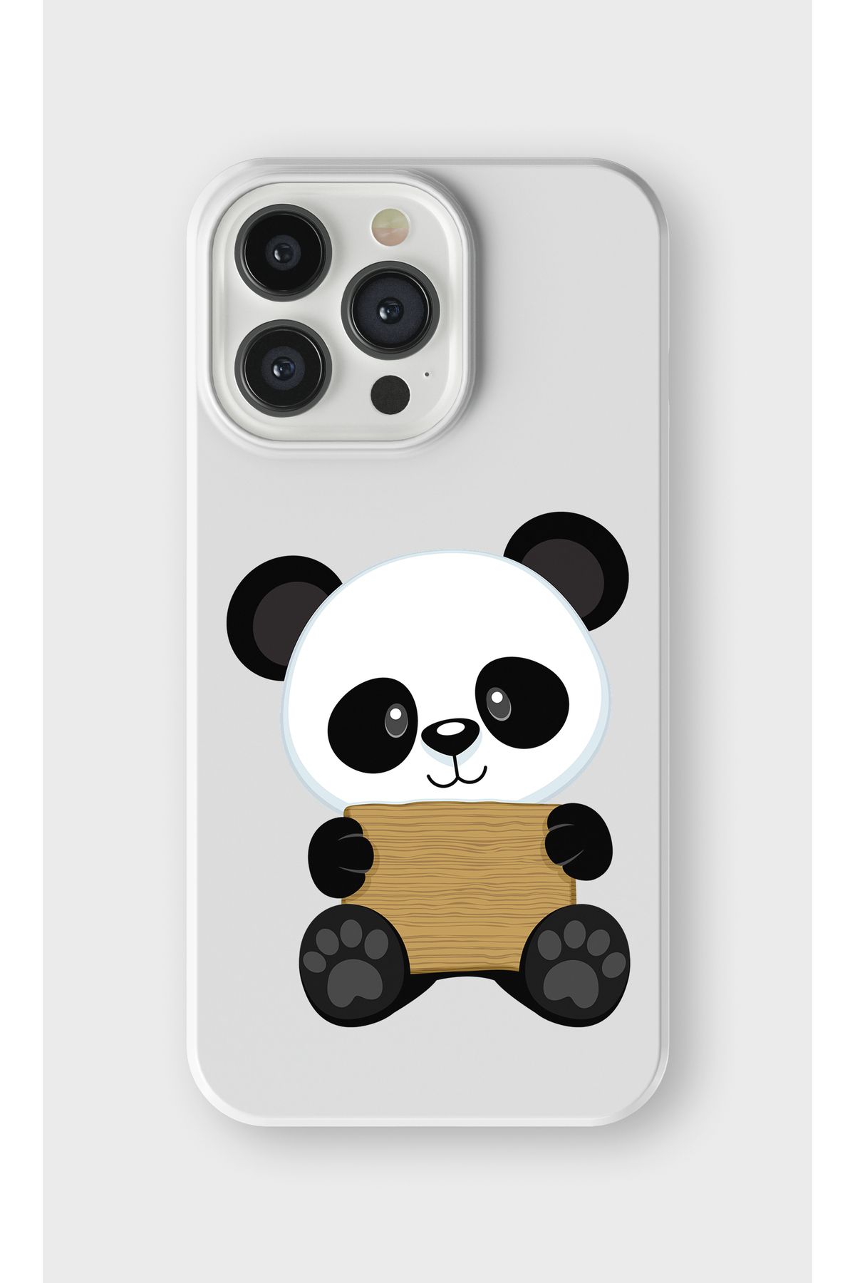 lelia iPhone 14 Pro Uyumlu Sevimli Panda Tasarımlı İçi Kadife Lansman Beyaz Silikon Kılıf