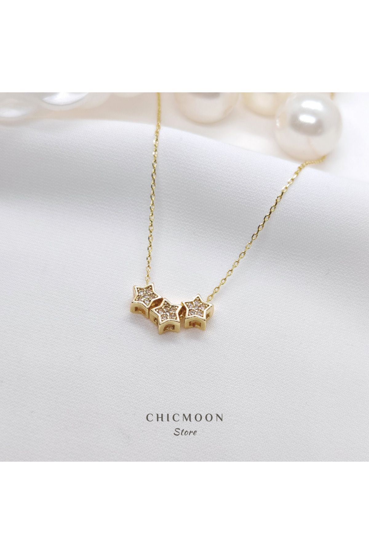CHICMOON STORE 925 Ayar Gümüş Kaplama Taşlı Yıldızlı Minimalist Kolye
