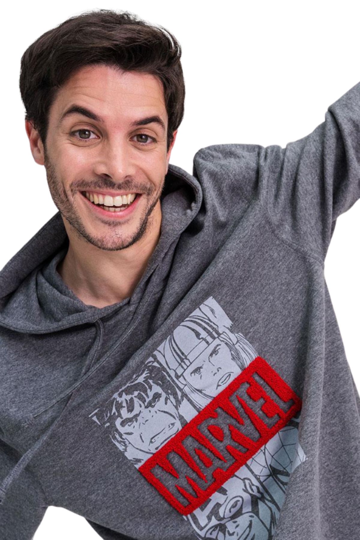 Marvel-Men's hoodie, 100% cotton, gray, size L, Marvel 5