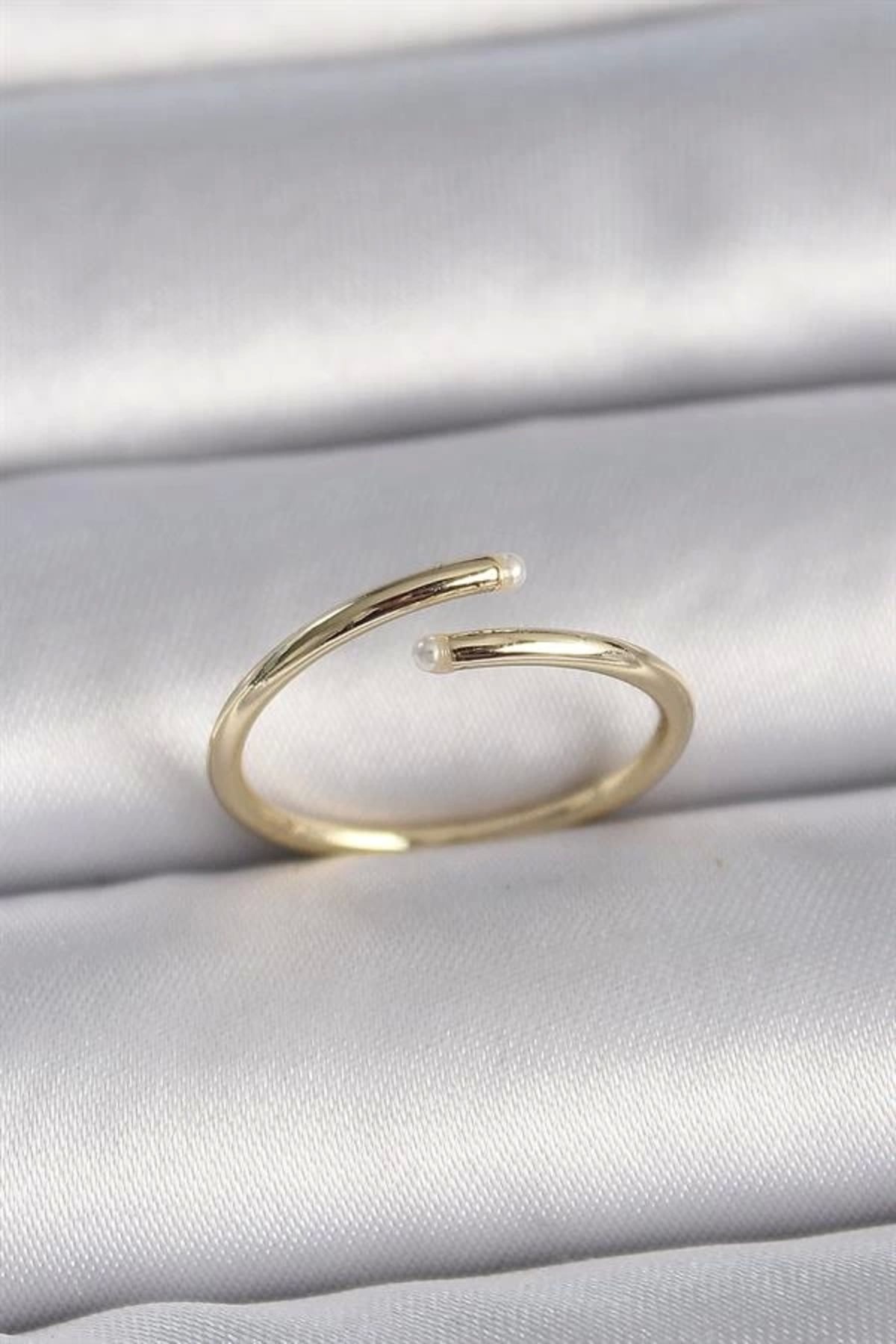 Lale Moda Pirinç Gold Renk Ayarlanabilir İnci Detay Kadın Yüzük