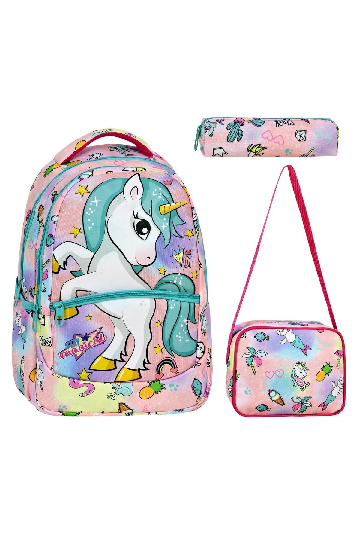 Little Jom Pembe Unicorn Desenli Okul Çantası