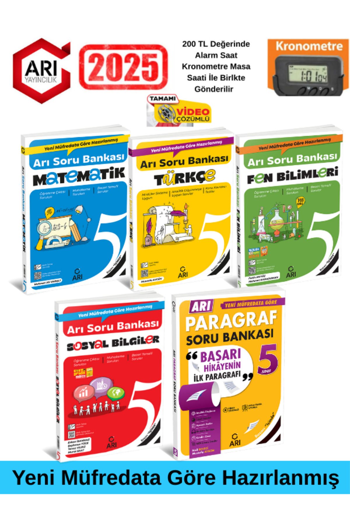 Arı Yayıncılık 5.Sınıf Tüm Dersler 5 Kitap M-T-F-S-P %100 Yeni Müfredat Video Çözümlü Soru Bankası+Kronometre
