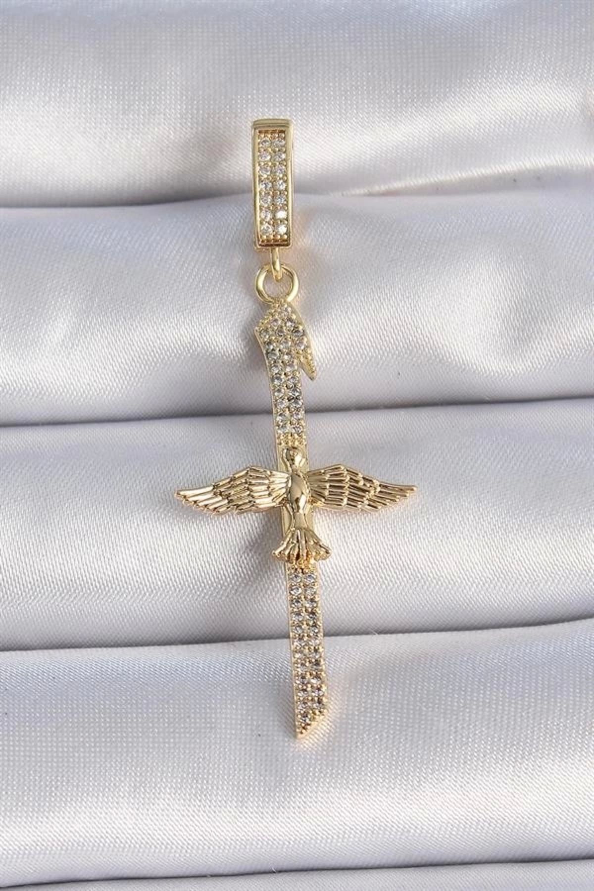 Lale Moda Pirinç Gold Renk Zirkon Taş Detaylı Elif Model Anka Kuşu Figür Ajda Charm