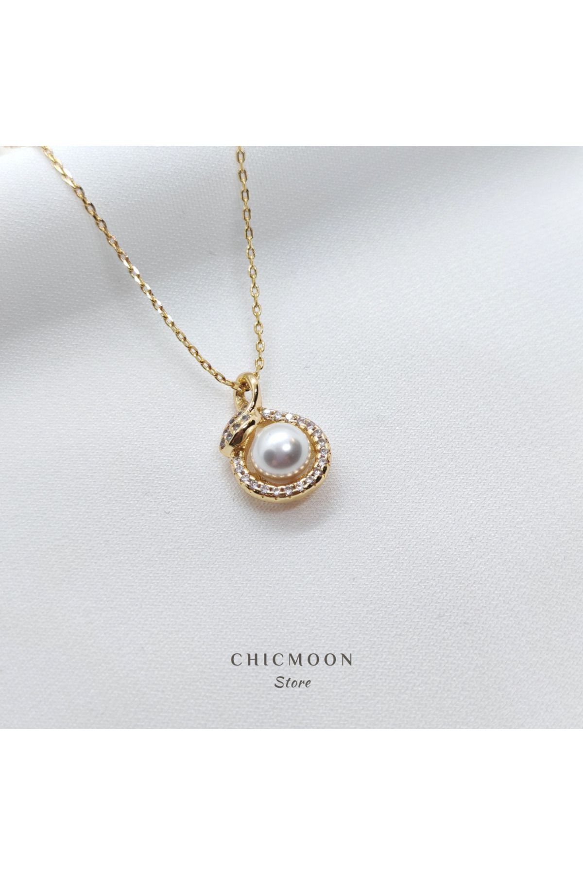 CHICMOON STORE 925 Ayar Gümüş Kaplama İncili Minimalist Kolye