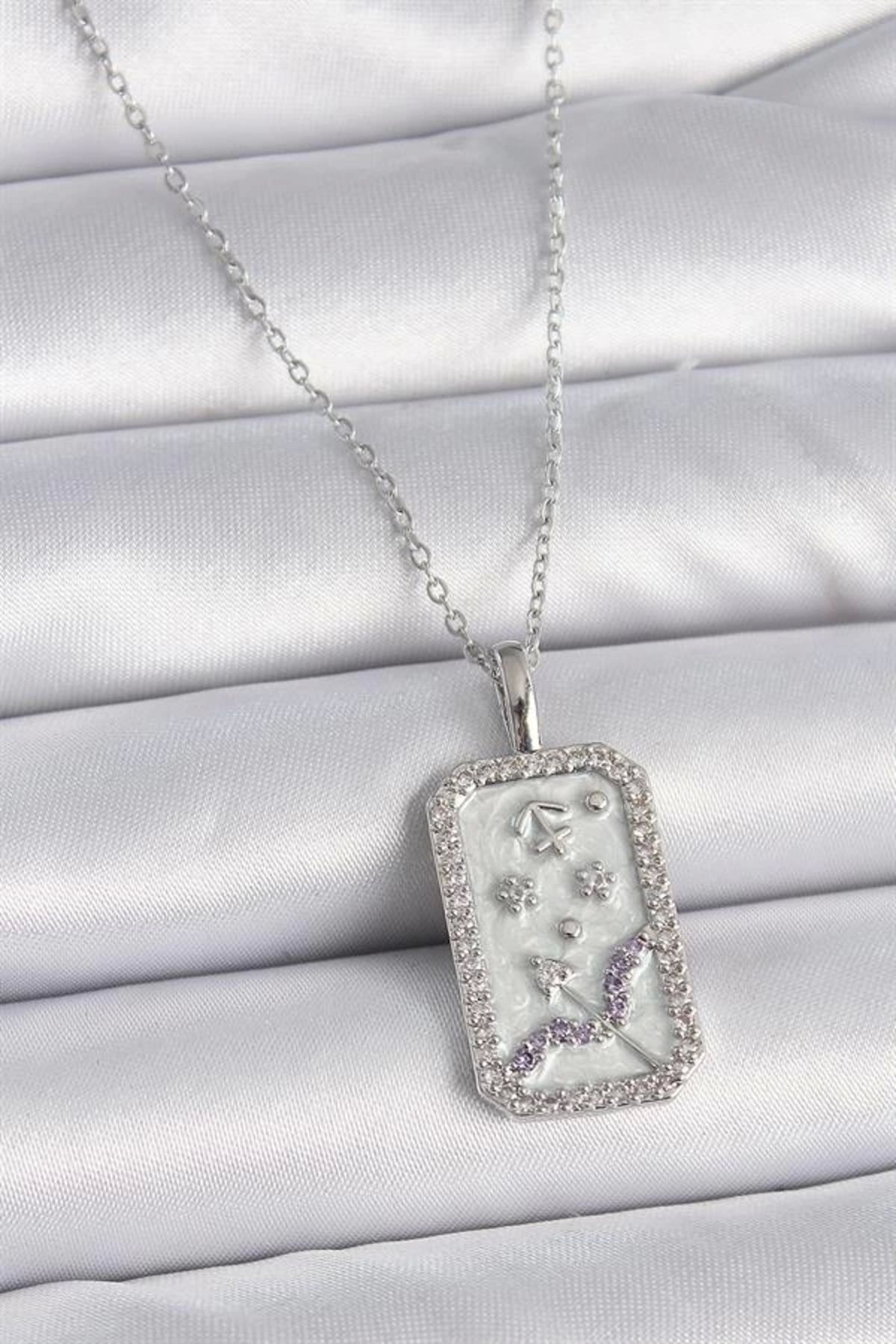 Lale Moda 316L Çelik Gümüş Renk Zincir Yay Burcu Zirkon Taşlı Kadın Kolye