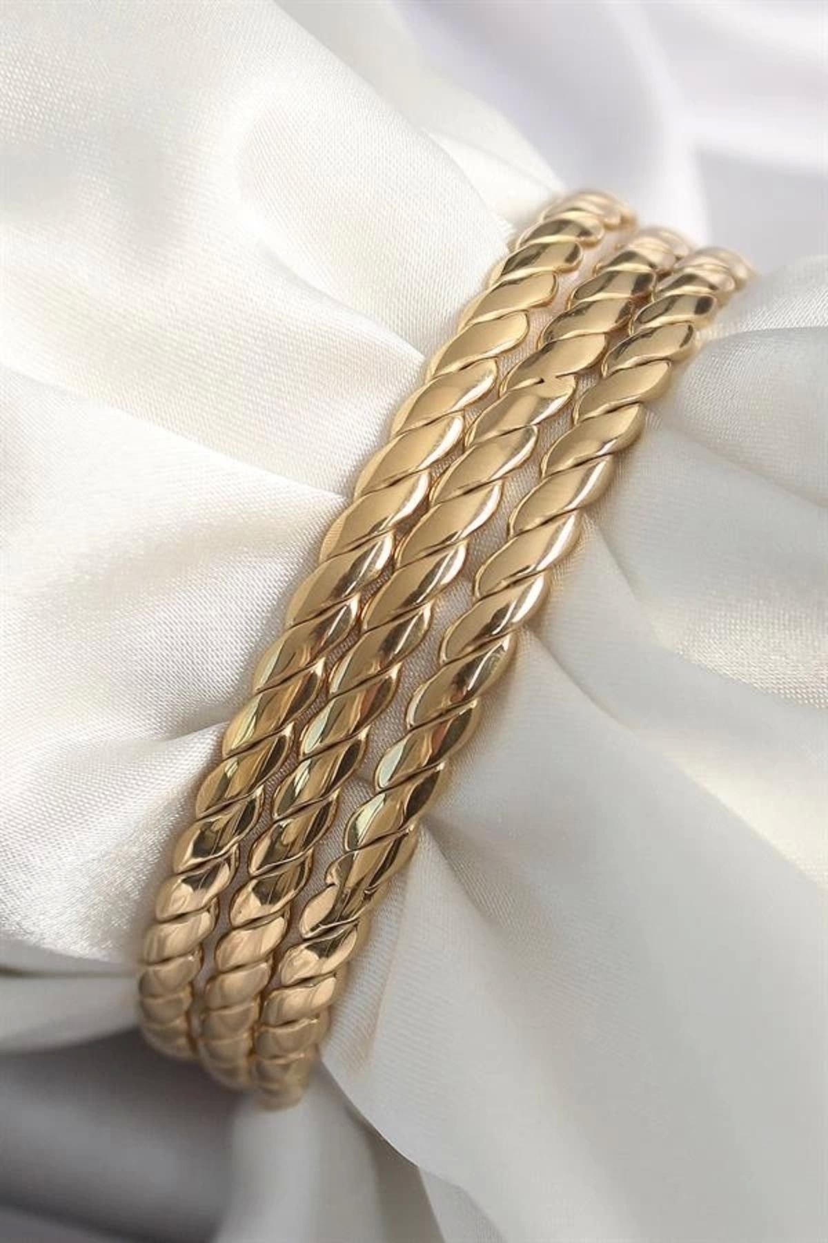 Lale Moda 316L Çelik Gold Renk 60 mm Burma Ajda Model Kadın Bileklik