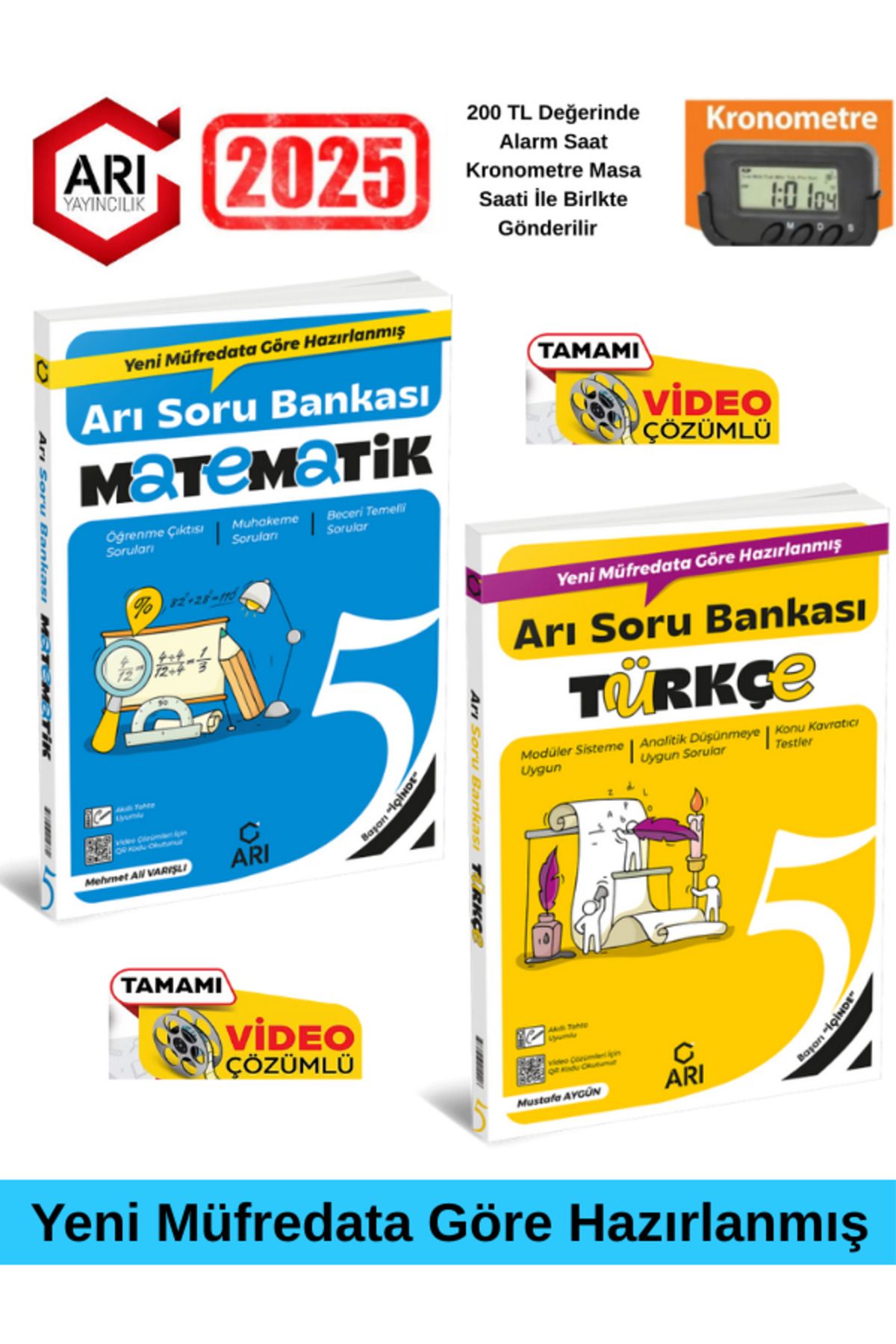 Arı Yayıncılık 5.Sınıf Matematik-Türkçe %100 Yeni Müfredat Video Çözümlü Soru Bankası+Kronometre