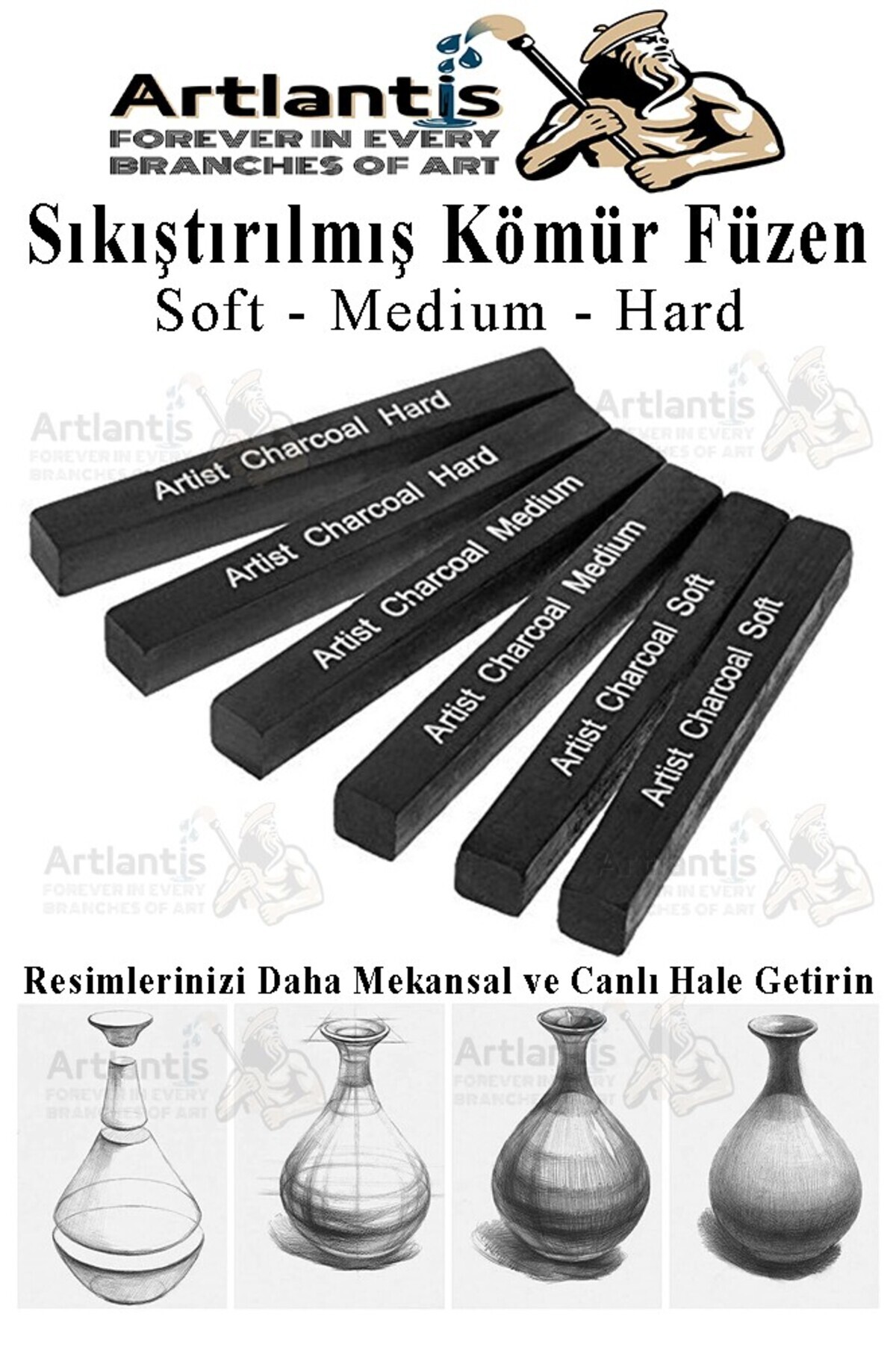 Artlantis Sıkıştırılmış Kömür Füzen Seti 1 Paket Siyah Kare Press Kömür Füzen Yassı Çizim Gölgelendirme Grafit