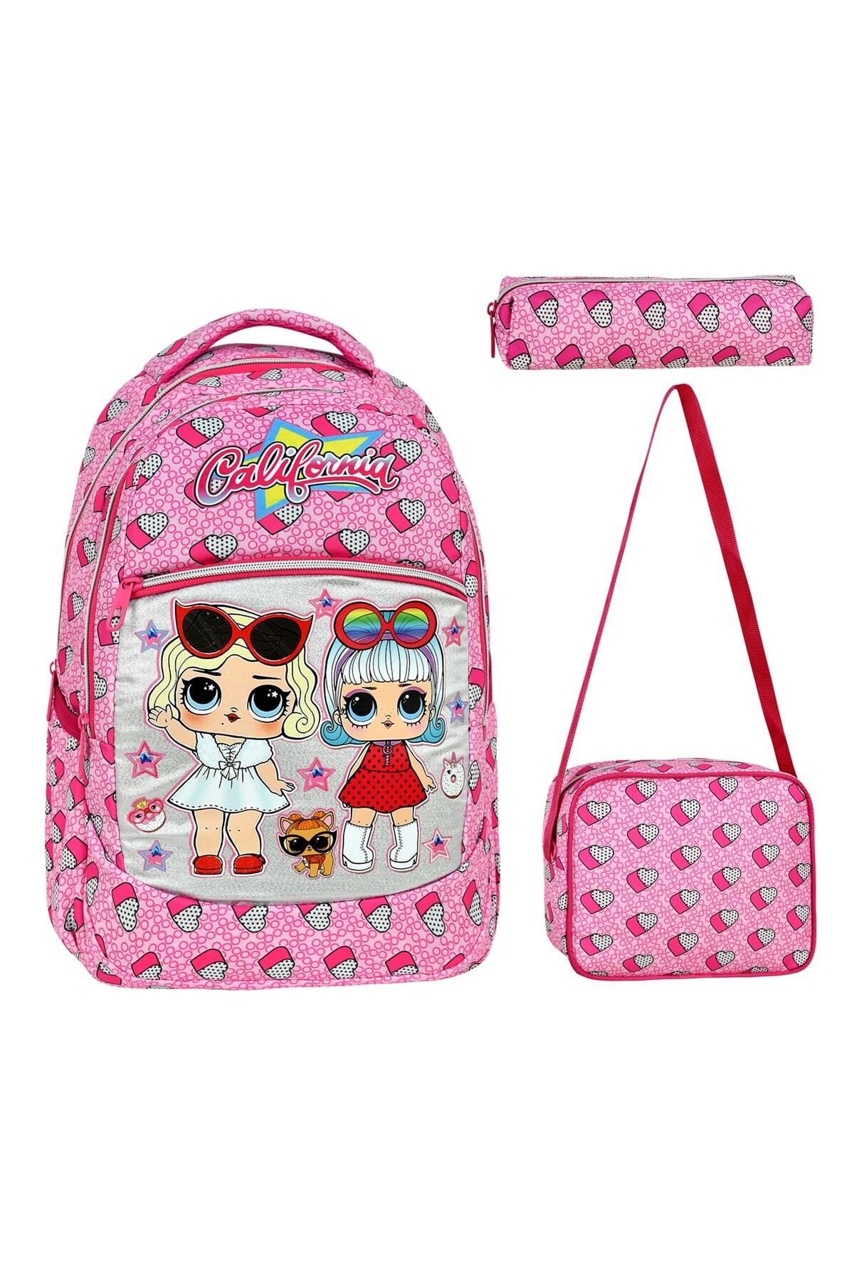 Little Jom Pembe Kalp Desenli Okul Çantası