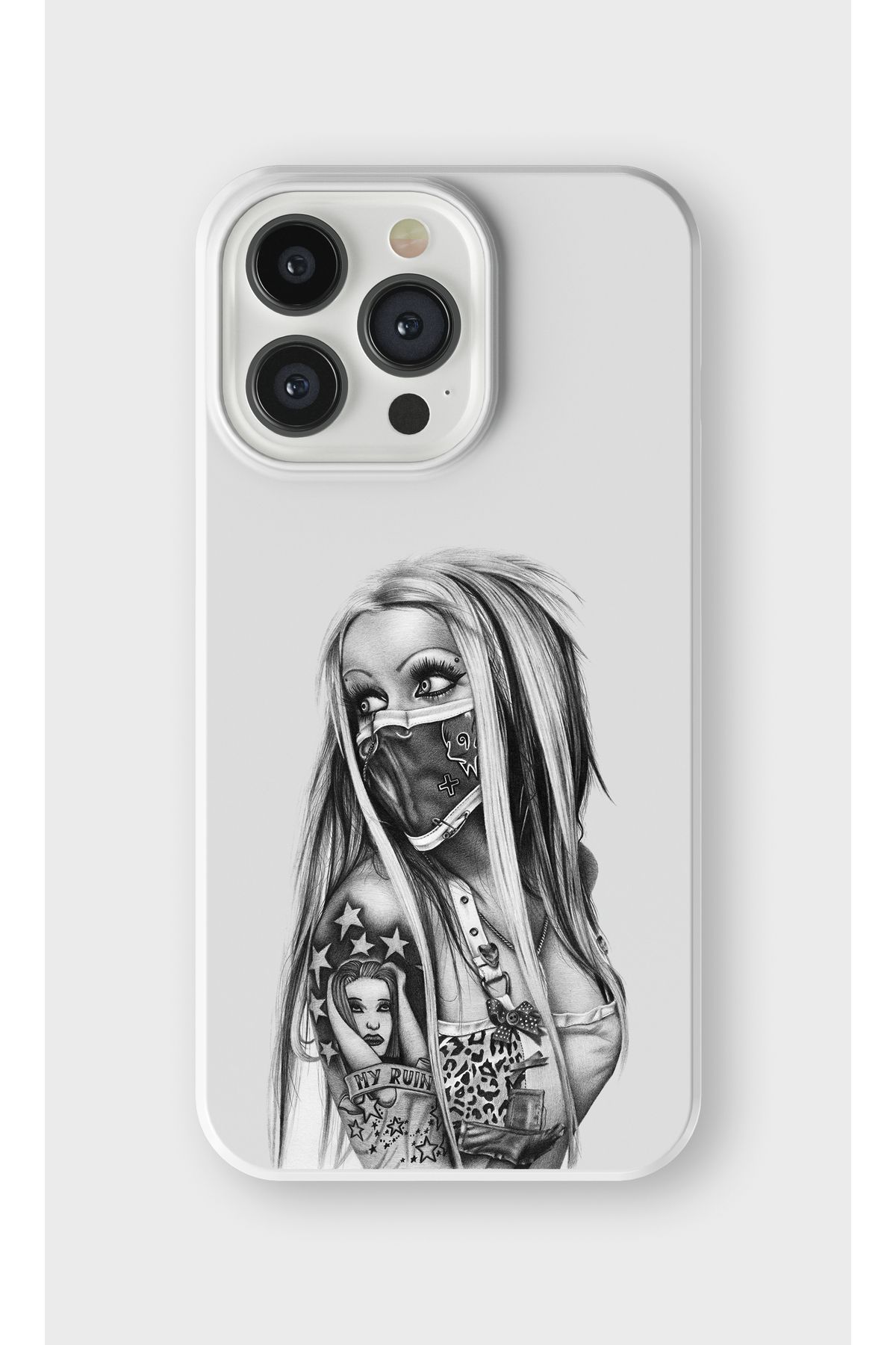 lelia iPhone 13 Pro Max Uyumlu Kadın Figürü Tasarımlı İçi Kadife Lansman Beyaz Silikon Kılıf